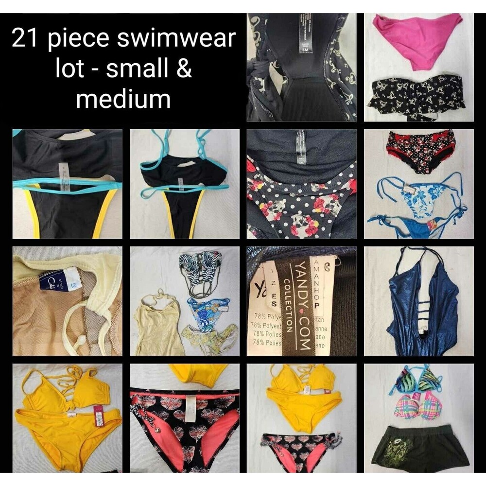 21 Pc Lot (SEE ALL PICS!) Women's Bathing Swim Suit Bikinis Some New, Sizes S M